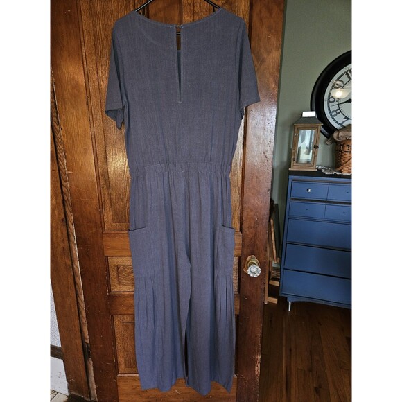NEW ANRABESS Women's M Grey Linen Jumpsuit Casual Loose Short Slv Wide Leg - Picture 2 of 10